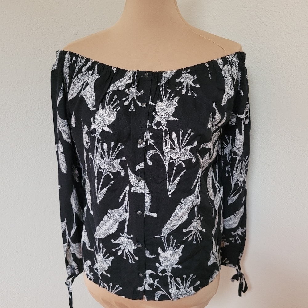 Roxy Black and White Floral Off Shoulder Top